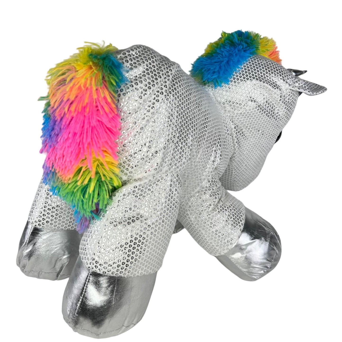 Dan Dee Collectors Choice “Be Jolly” Silver Sequined 24" Rainbow Unicorn Plush