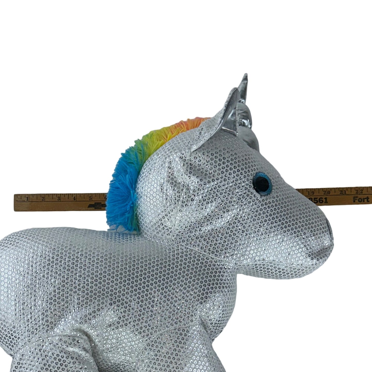 Dan Dee Collectors Choice “Be Jolly” Silver Sequined 24" Rainbow Unicorn Plush