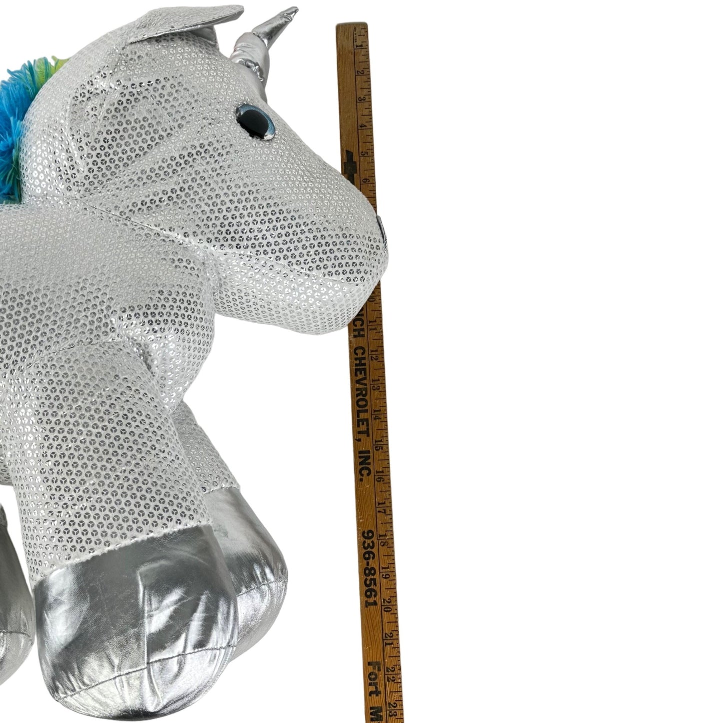 Dan Dee Collectors Choice “Be Jolly” Silver Sequined 24" Rainbow Unicorn Plush