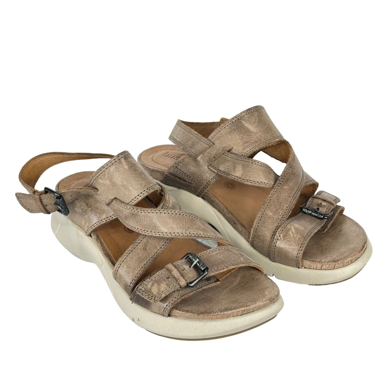 Bussola Jamaica 7.5/38 Jenny Leather Sandals Dakota Taupe Strappy Comfort Buckle