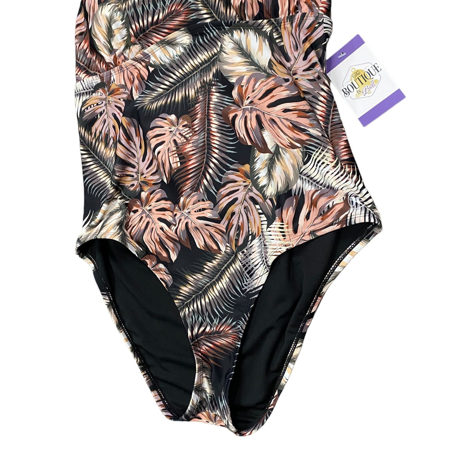 Hurley Womens XXL Tropical Print One Piece Swimsuit Leaf CrissCross Back Black