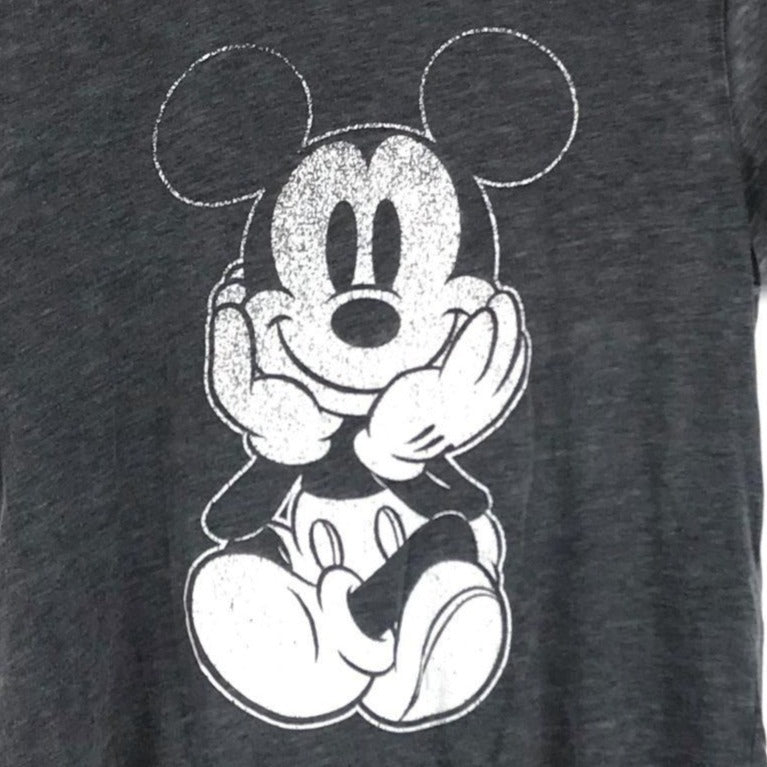 Disney Womens M Gray Mickey Mouse Crew Neck T-Shirt Short Sleeve Comfy Casual