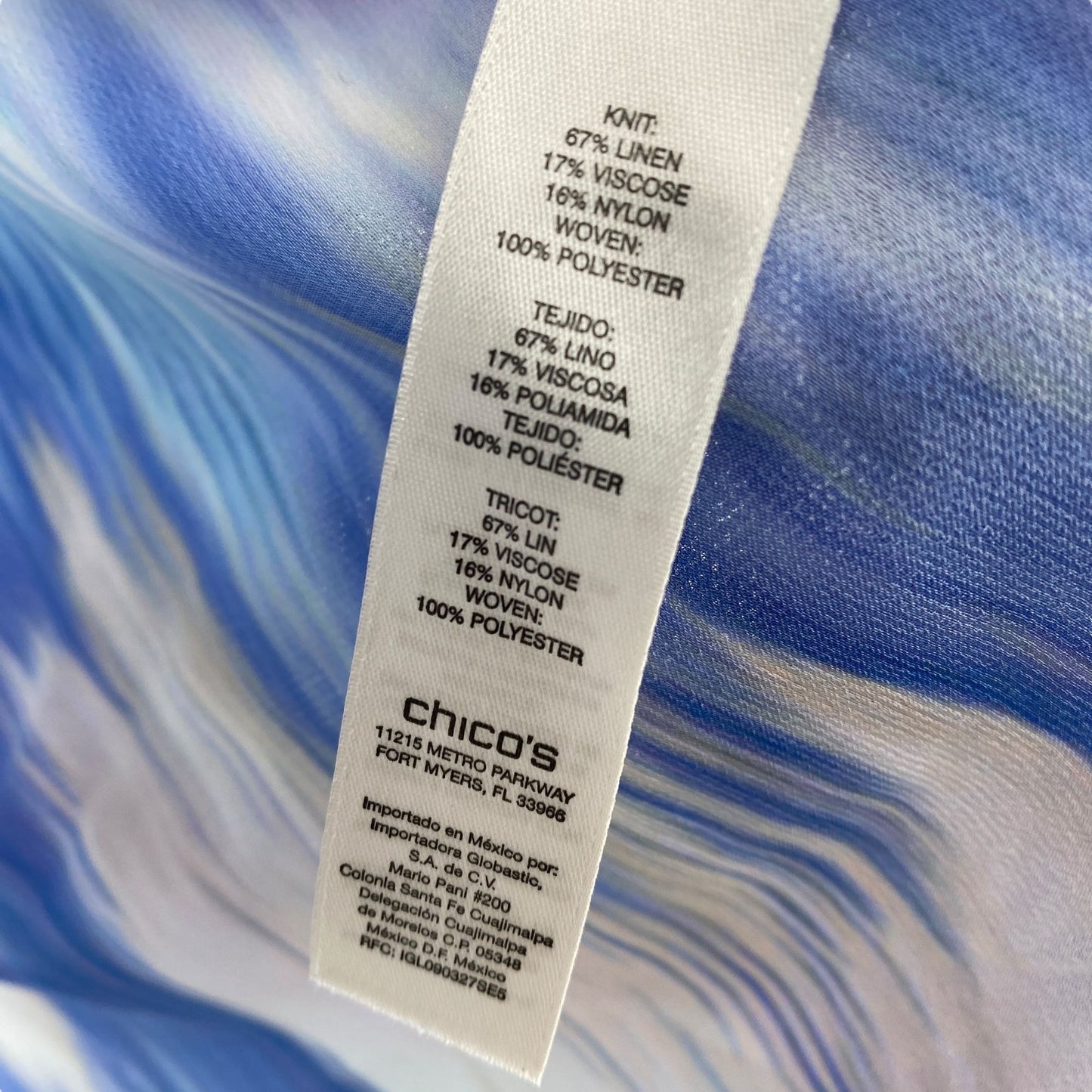 Chicos 3 XL Linen Cardigan Open Front Sheer Back Watercolor Blue Purple Viscose