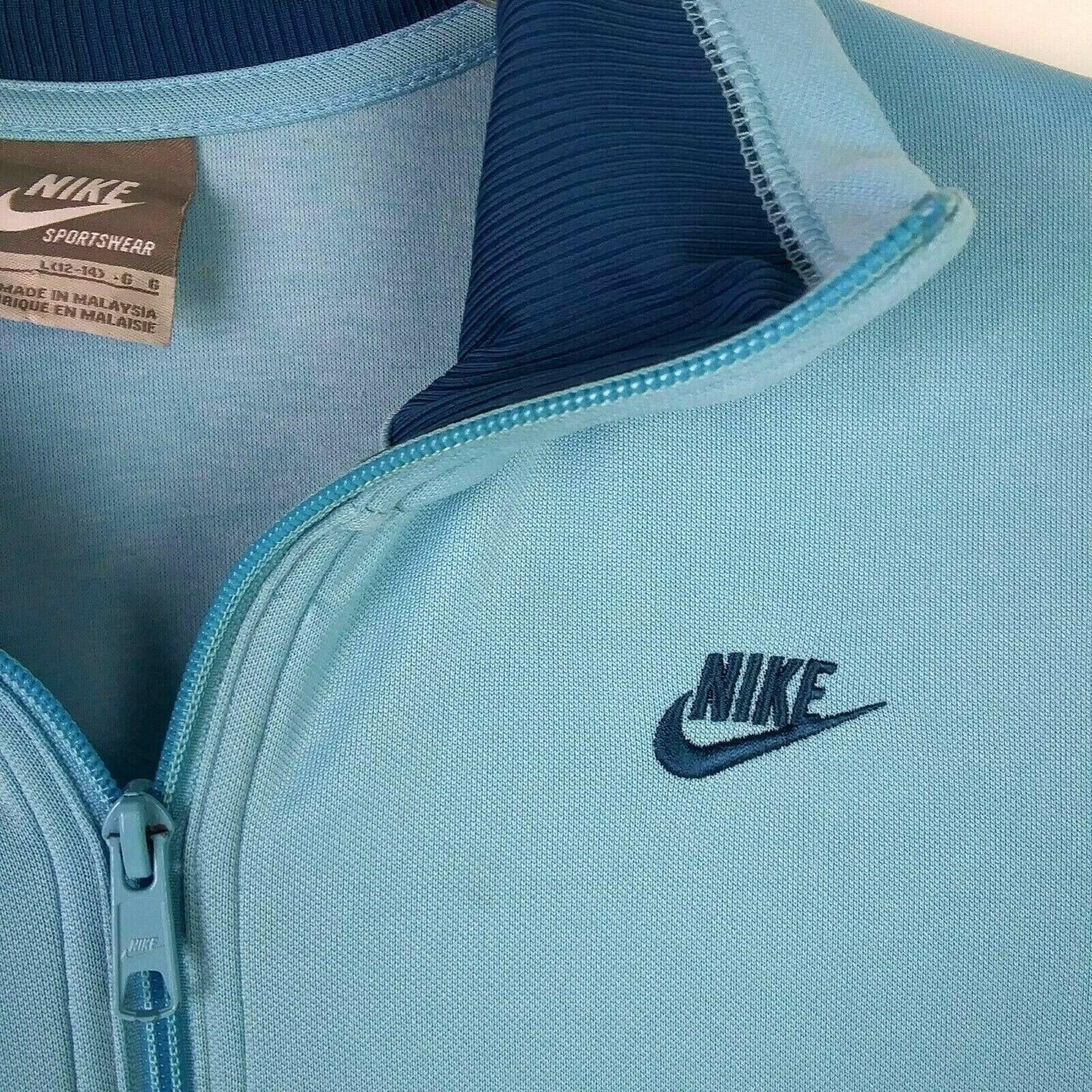 Vintage Nike Womens L Blue Full Zip Sweatshirt Jacket Pockets Collar Athleisure