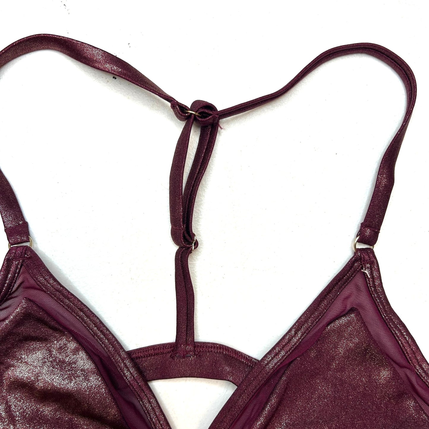 Victorias Secret PINK M Burgundy Shine Unlined Mesh Triangle Bralette Racerback