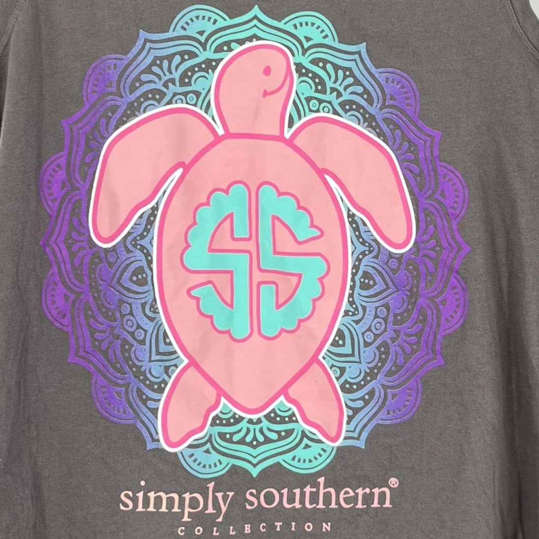 Simply Southern S Gray Tank Top Pink Turtle Mandala High Low Sleeveless Shirt