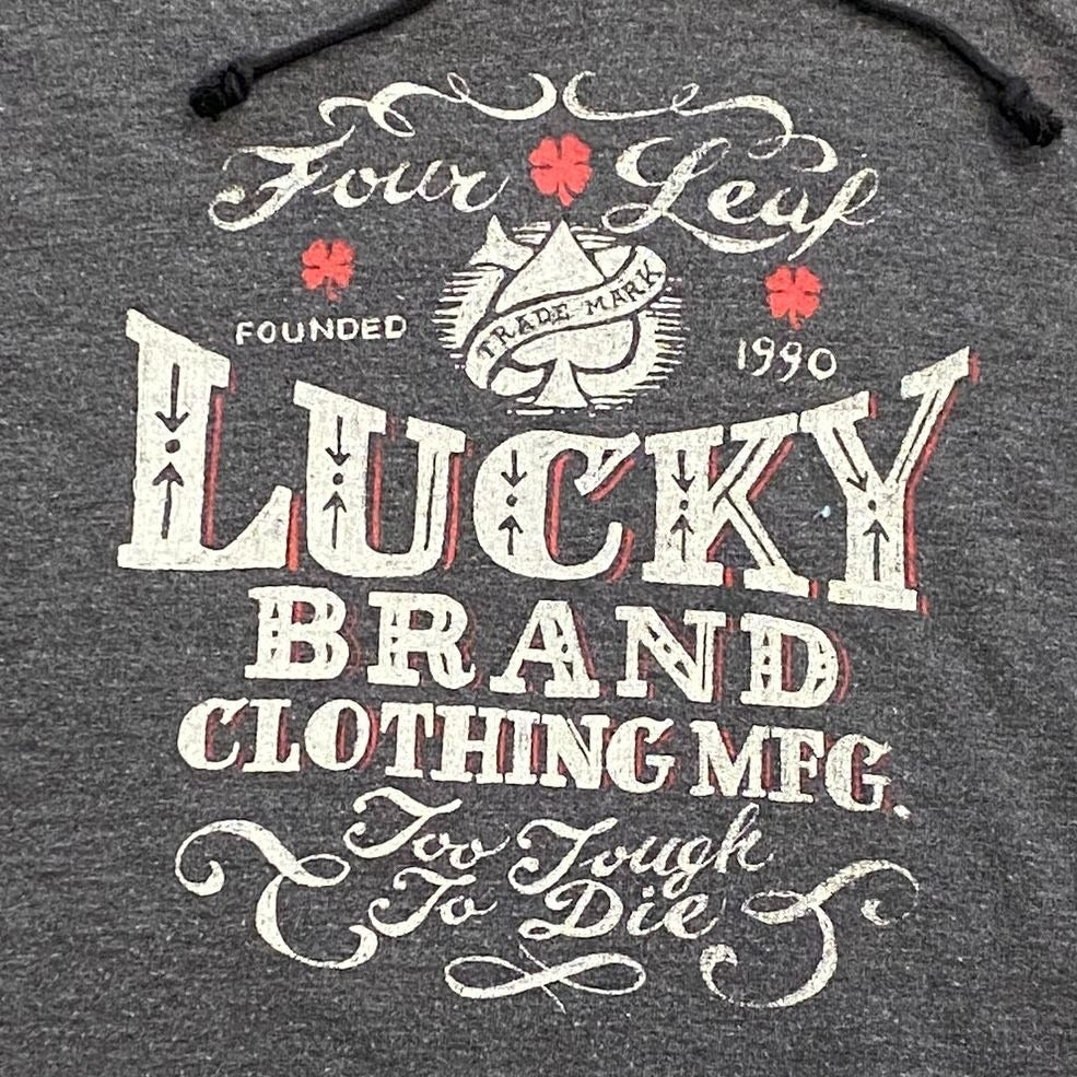 Lucky Brand Venice Burnout L Grey Pullover Hoodie "Four Leaf - Too Tough To Die"