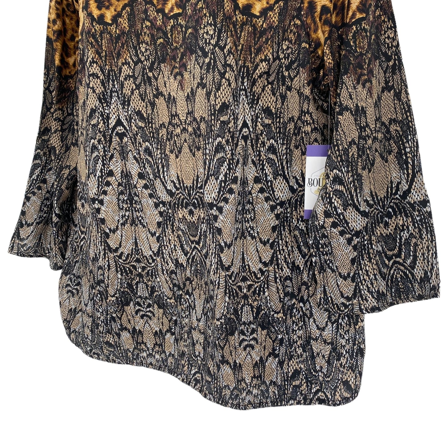 Ann Taylor Womens XL Cheetah Print Damask Blouse Long Sleeve Round Neck Flowy