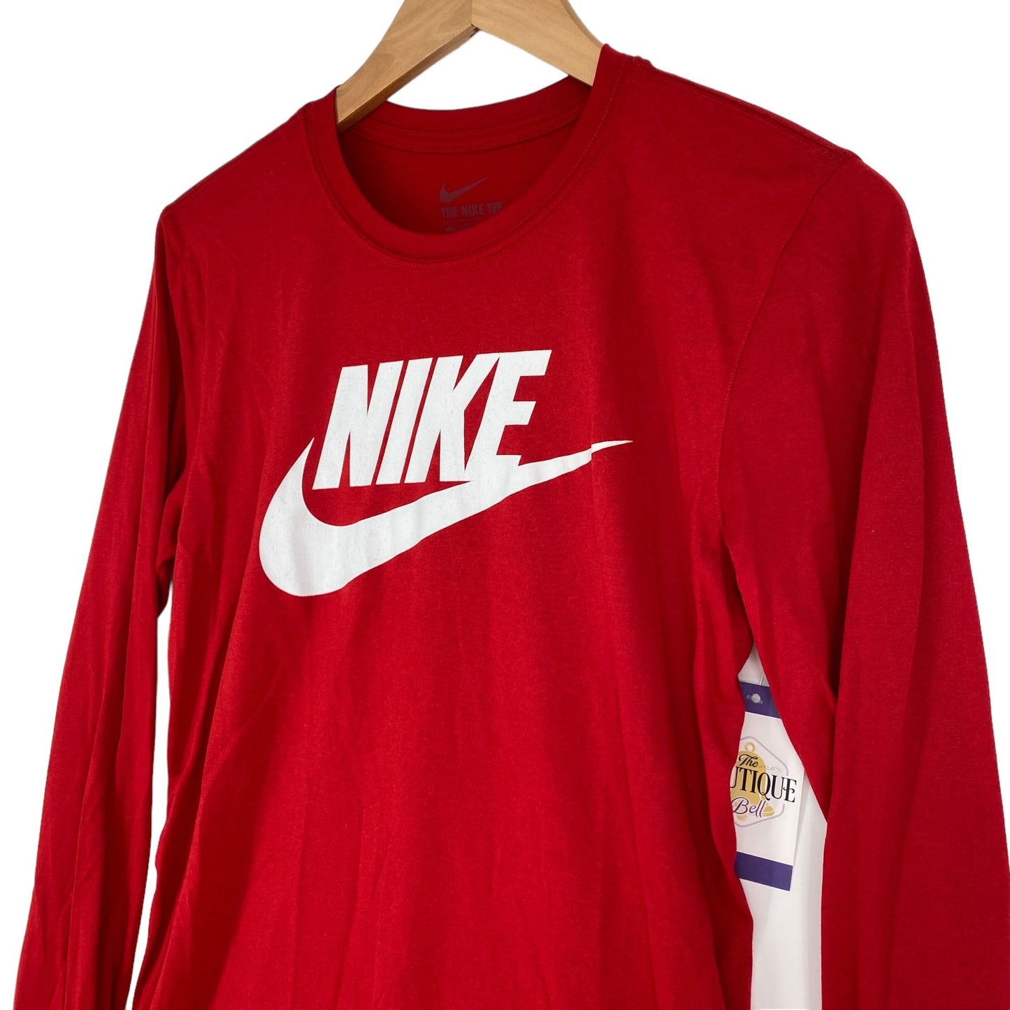 NWT Nike Futura Tee Mens S Red Dri-Fit Shirt Long Sleeve Swoosh Spell Out Gym