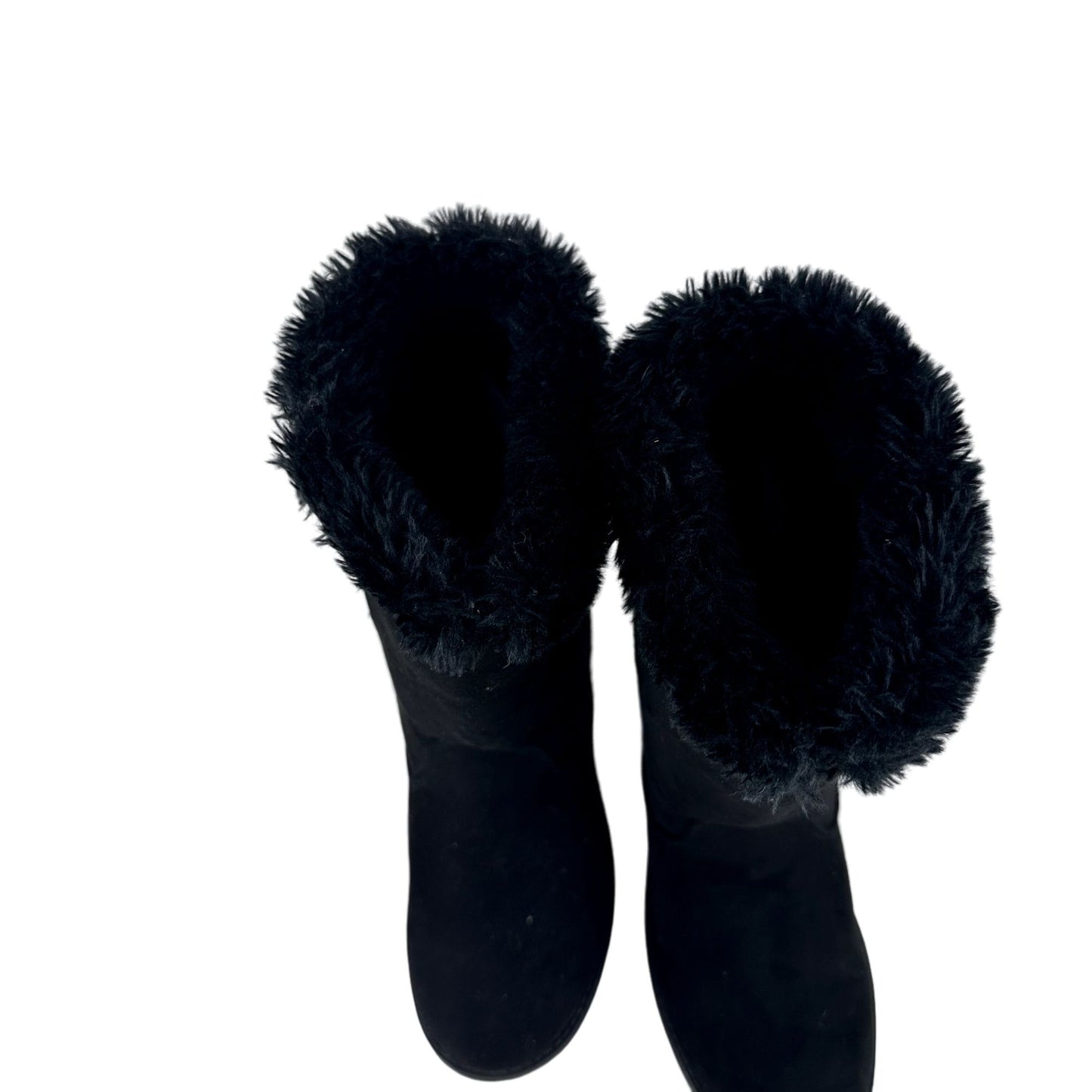 Cat & Jack Girls Size 1 Black Faux Fur Boots Side Zip Mid Calf Winter Casual