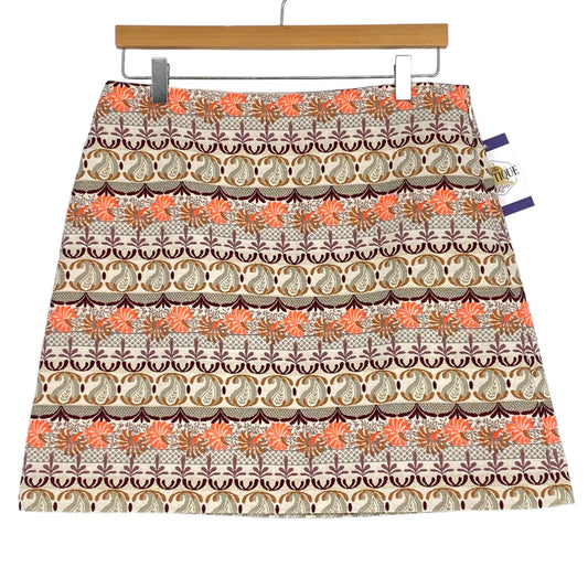 LOFT 8 Shimmer Mosaic Shift Skirt Gold Jacquard Coral Side Zip Brocade Metallic