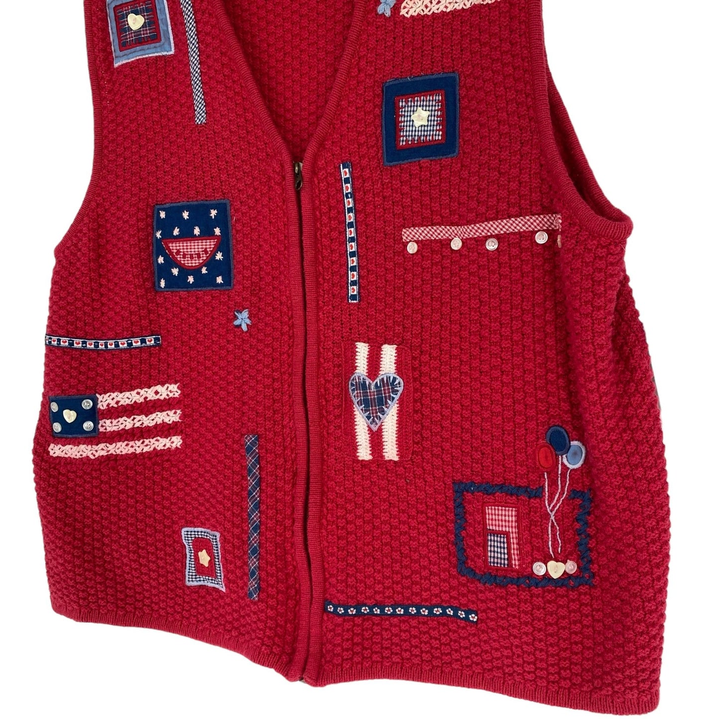 Vintage Koret City Blues Womens XL Sweater Vest Red White Blue Patriotic Zip