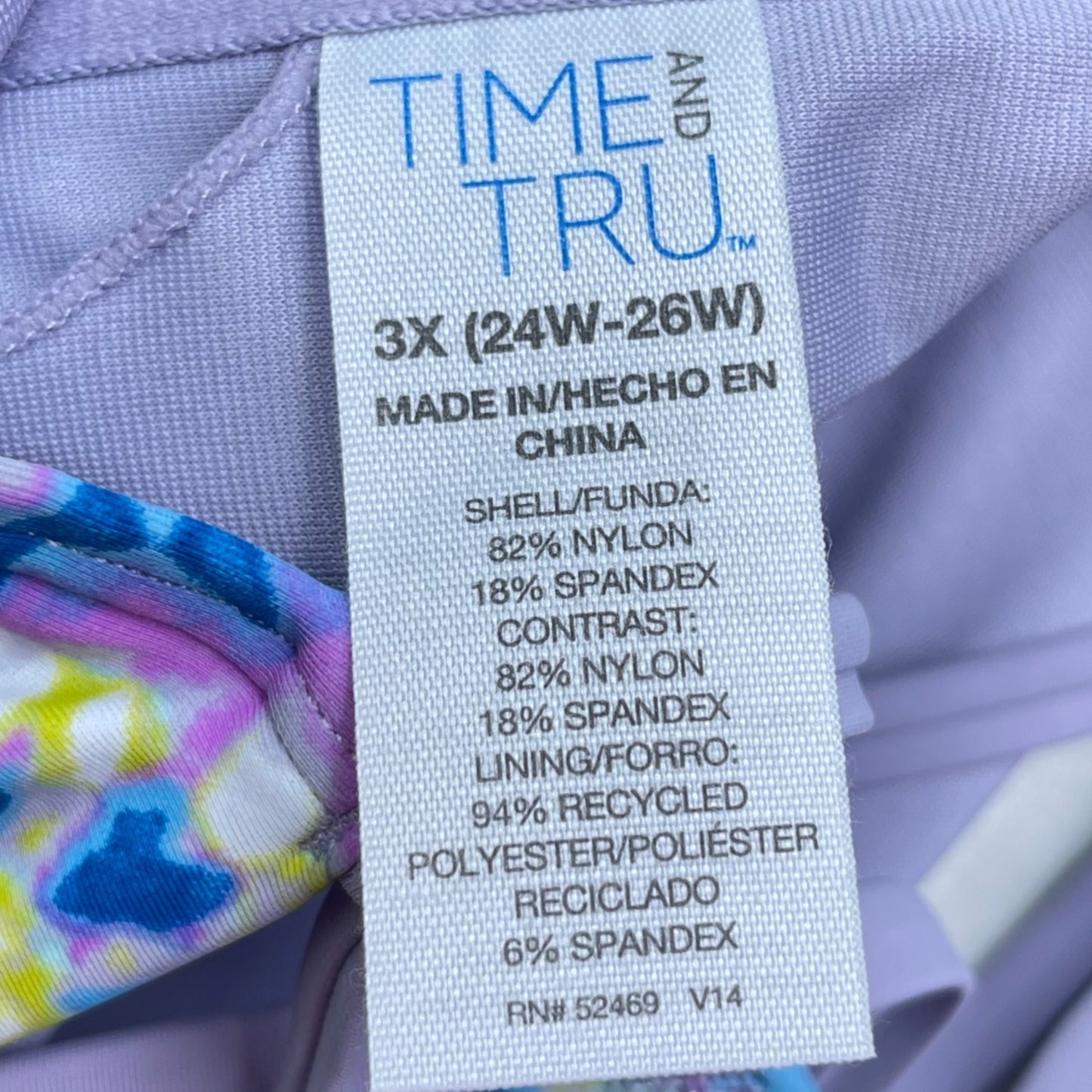 NWT Time and Tru 3XL Wave Print Bikini Swim Suit Purple Blue Adjustable Straps