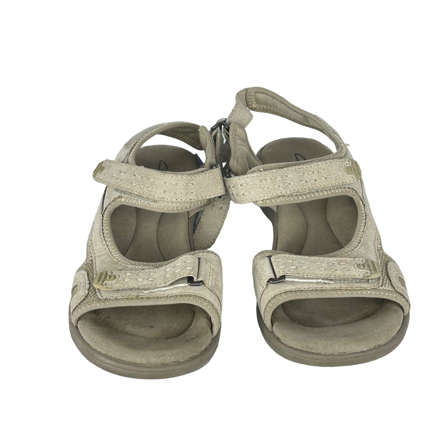 Clarks Womens 9.5 Morse Tour Sporty Sandal Beige Pig Skin Suede Hook Loop Straps