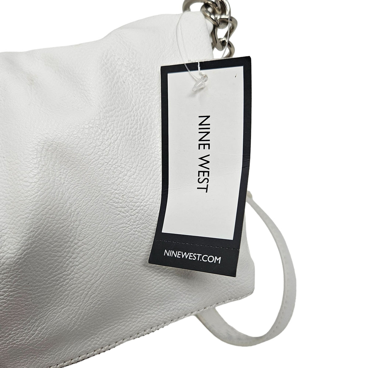 Nine West White Crossbody Purse NWT Zip Closure Silver Accents Tassel Handbag