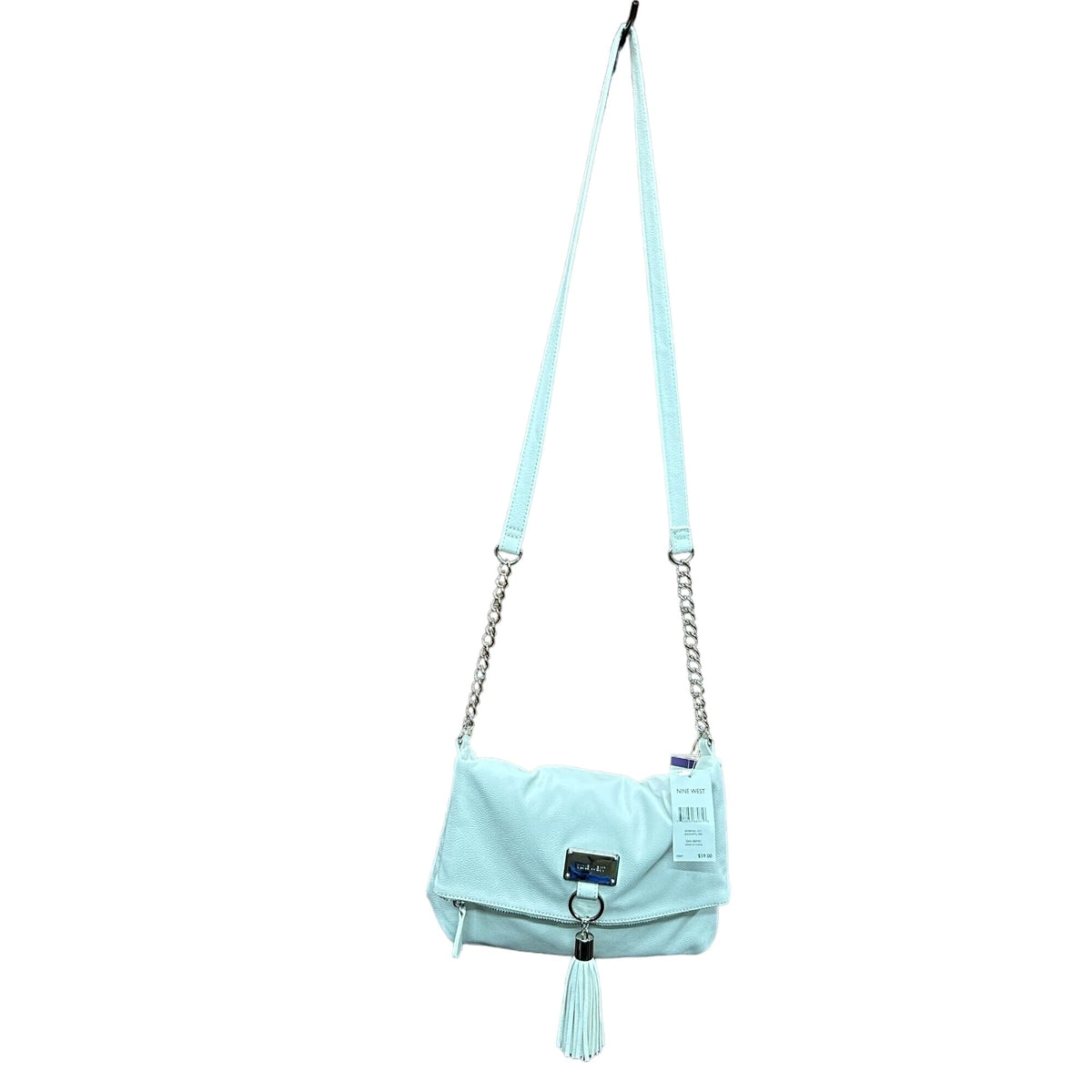 Nine West White Crossbody Purse NWT Zip Closure Silver Accents Tassel Handbag