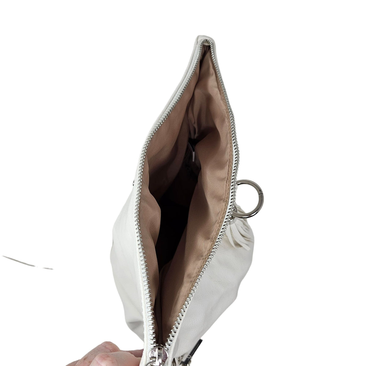 Nine West White Crossbody Purse NWT Zip Closure Silver Accents Tassel Handbag