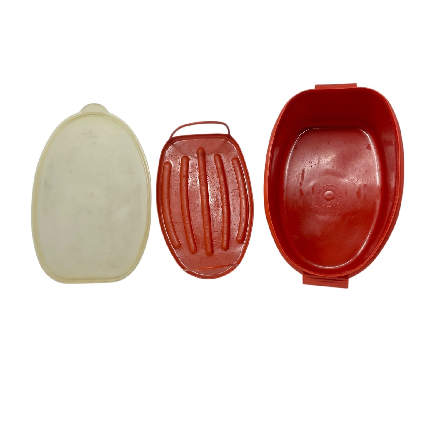Vtg Tupperware 487 Ham Keeper Paprika Red 3-Piece Set Food Storage Midcentury