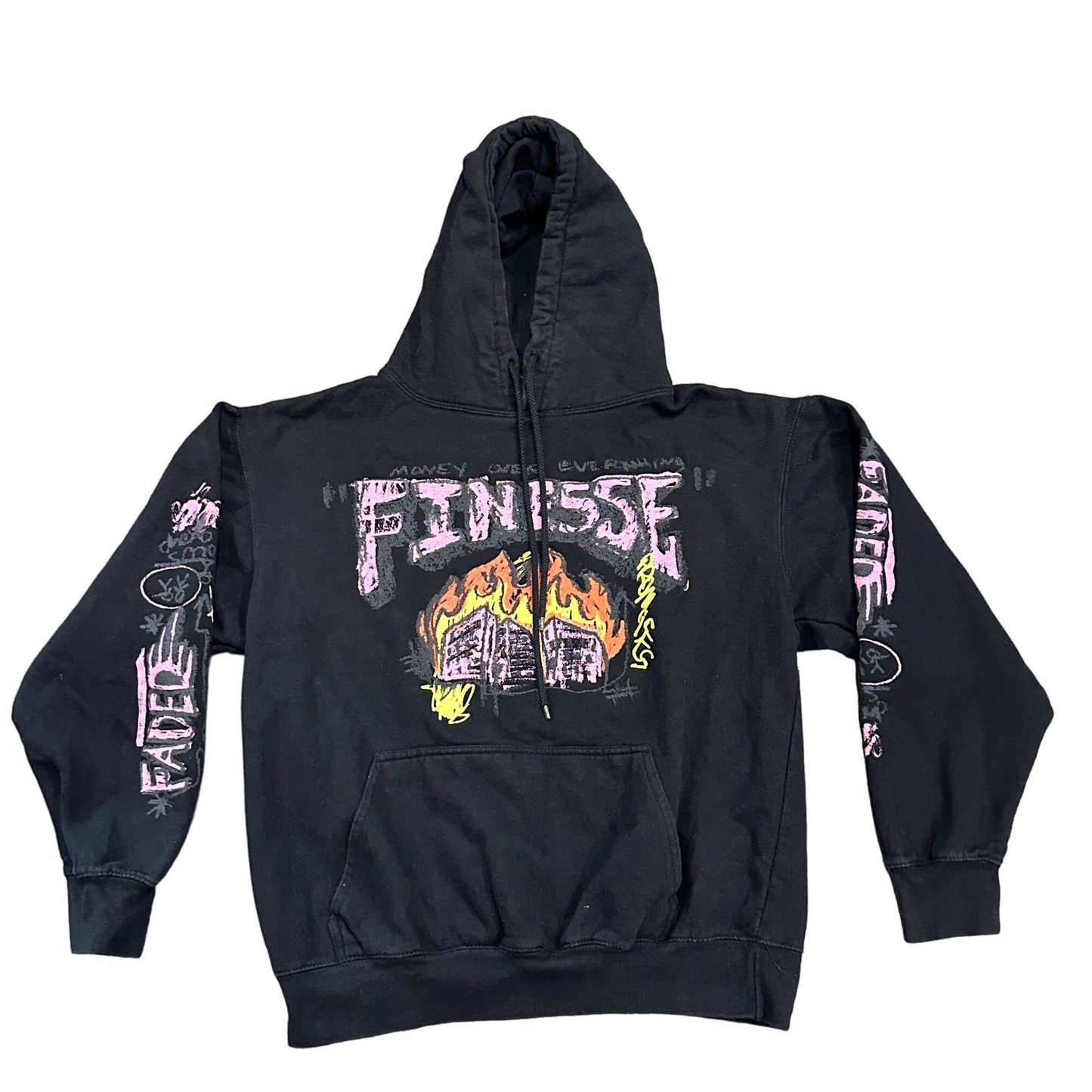 Fashion Nova Men M Finesse Scribble "Money Over Everything" Hoodie Black Skater