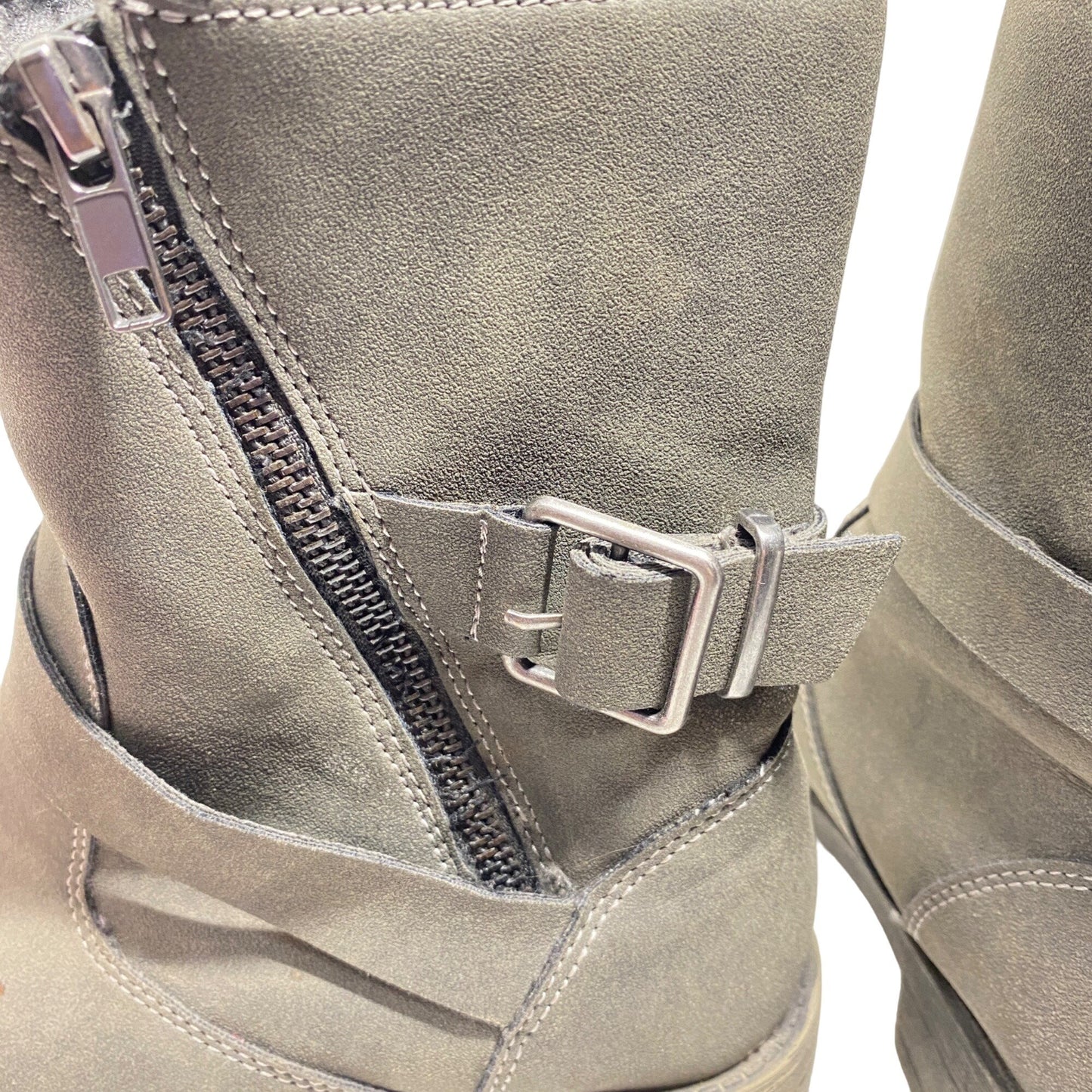 Rocket Dog Womens Size 9 Gray Faux Suede Leather Moto Boots Side Zip Buckle