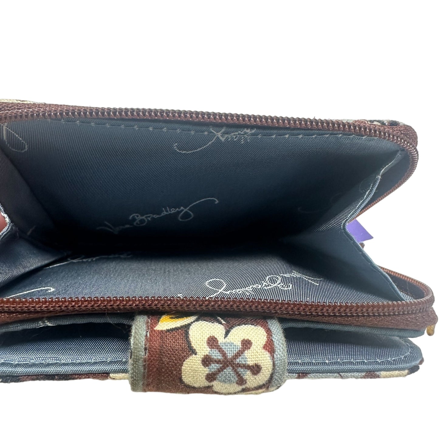 Vera Bradley State Blooms Mini Wallet Zip Closure Card Slots Brown Blue Gray