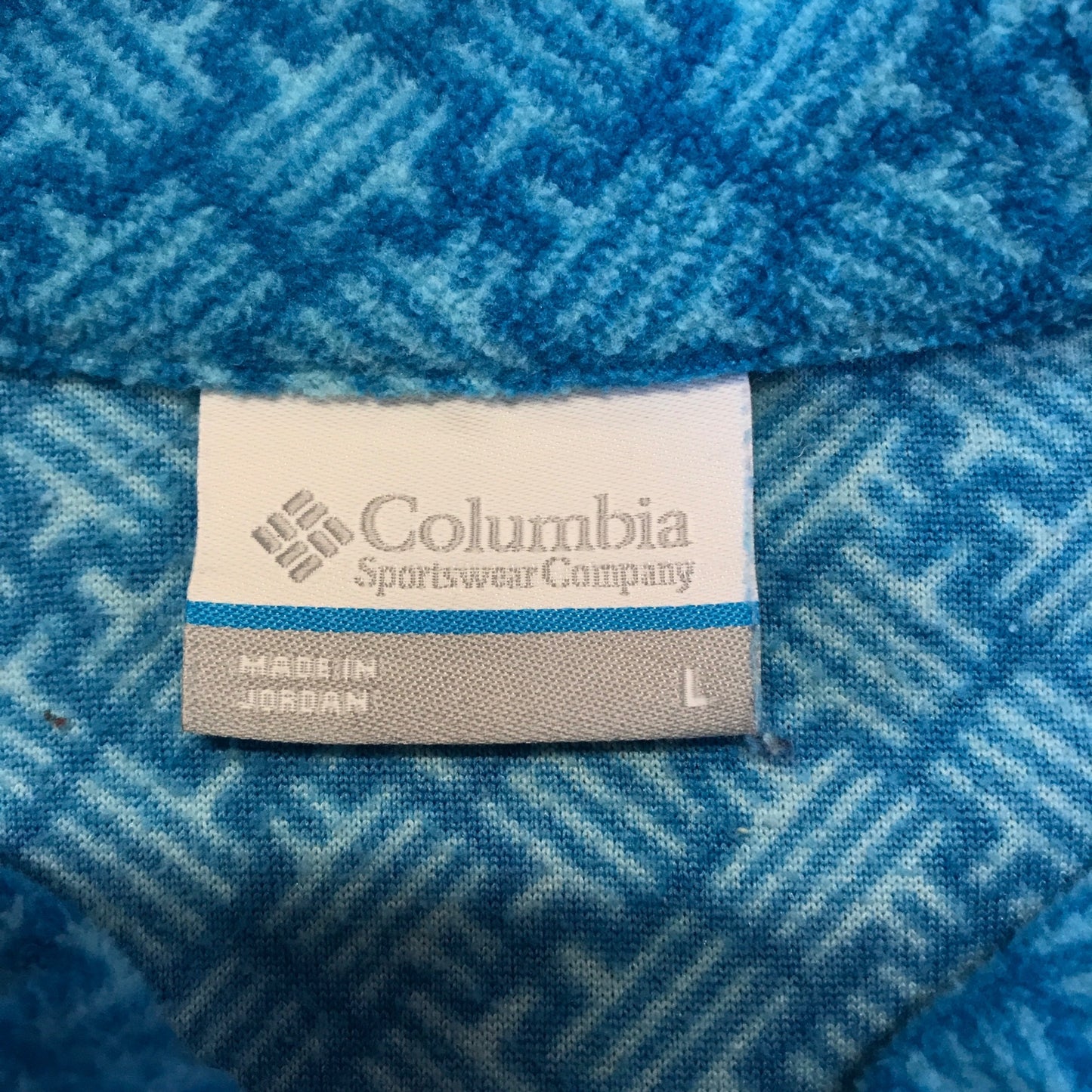 Columbia Womens L 1/4 Zip Fleece Pullover Sweater Blue Geometric Logo Outdoors