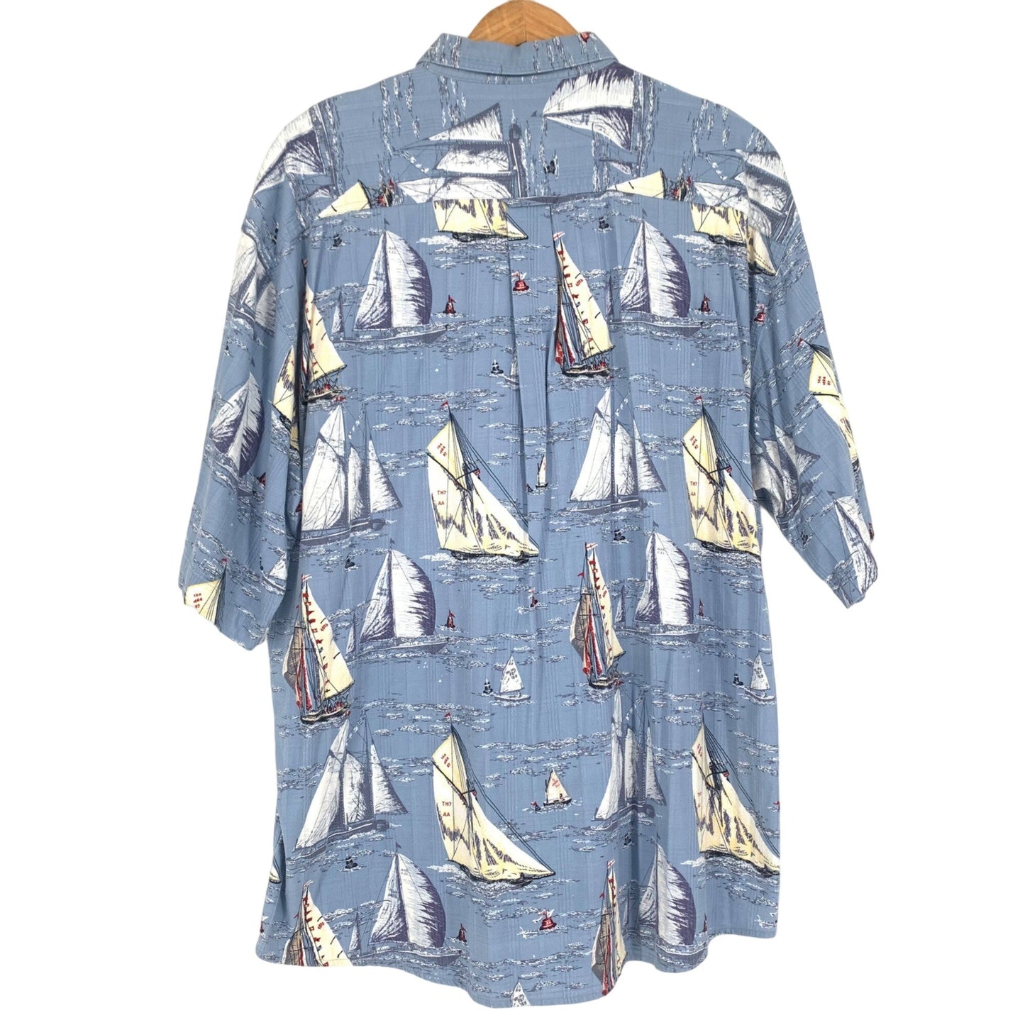 Keeler Bay XL Nautical Print Sail Boats Button Front Pocket Collar Short Sleeve