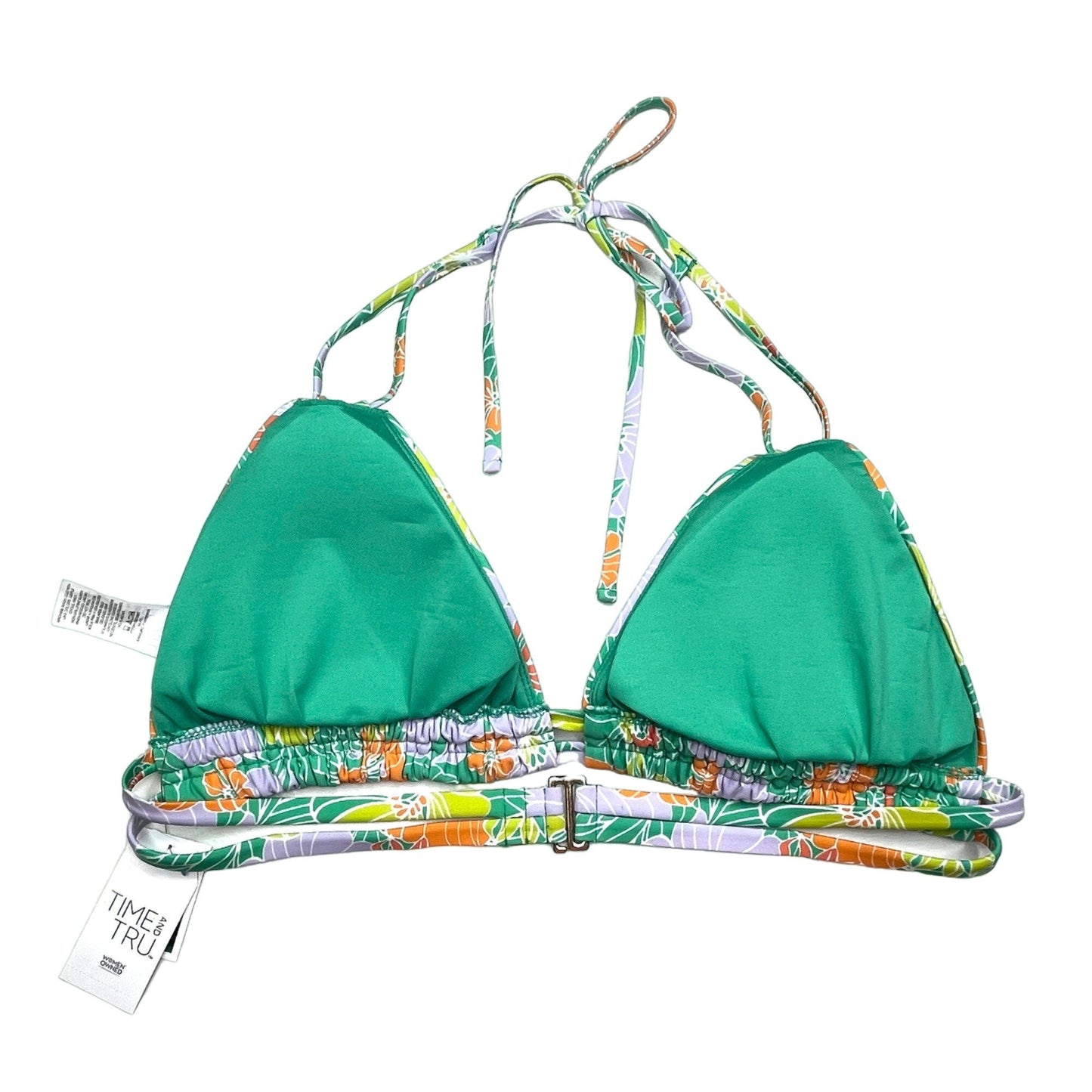 NWT Time and Tru 1XL Floral String Bikini Mid Rise Bottoms Green Bright Swimwear