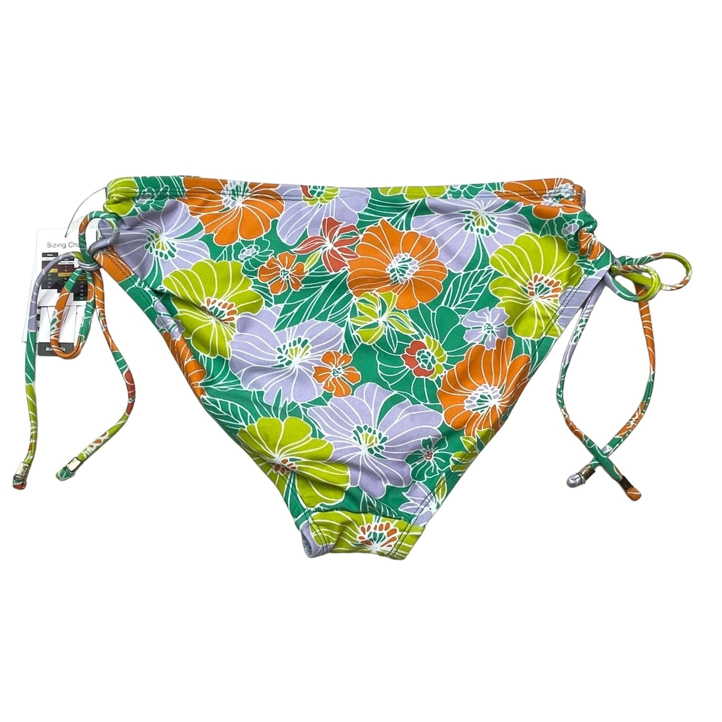 NWT Time and Tru Womens M Floral String Bikini Mid Rise Bottoms Bright Swimwear