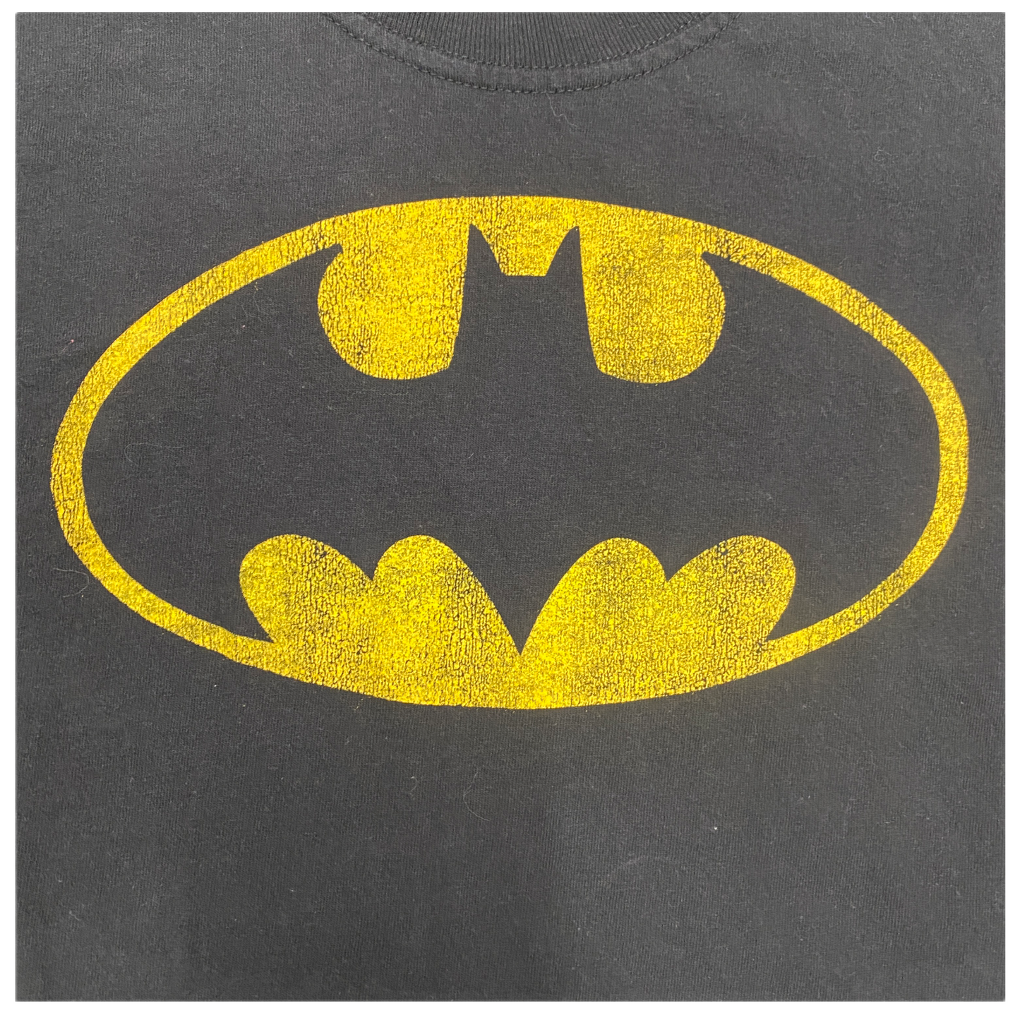 Batman Mens M Black Tshirt Yellow Bat Logo Graphic Print Short Sleeve Crew Neck