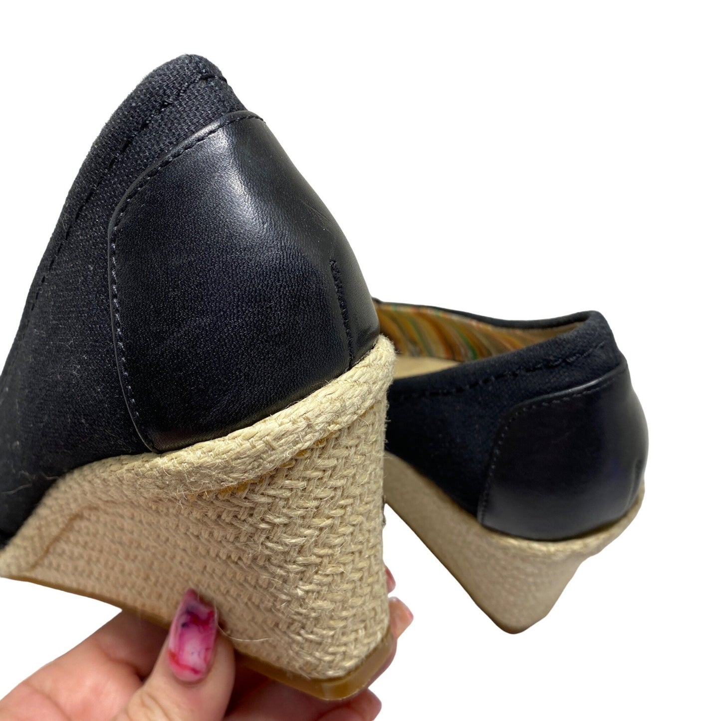 MICHELLE D 7.5 Black Espadrille Womens Open Toe Wedge Heels