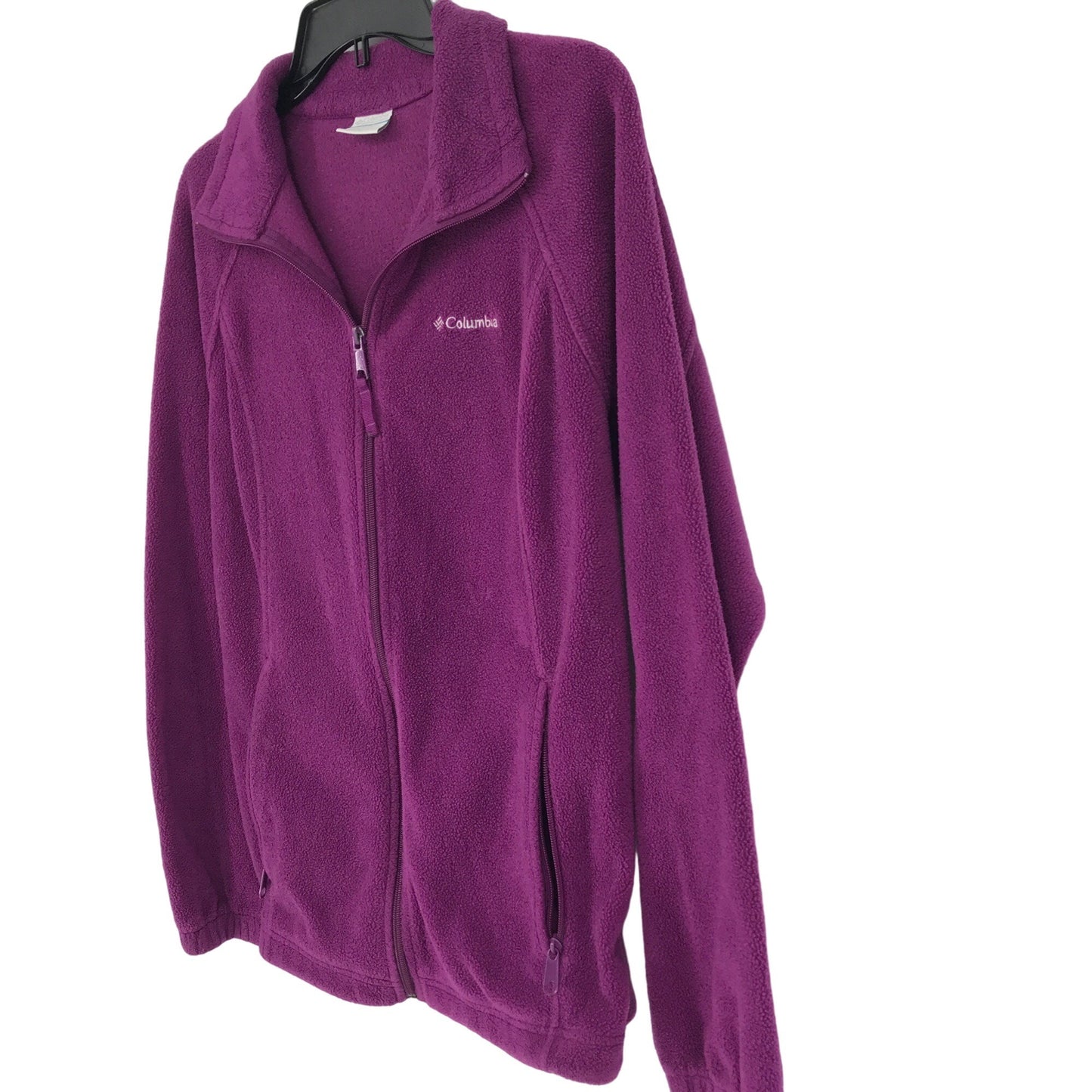 Columbia Womens L Full Zip Up Fleece Jacket Purple Mock Neck Long Sleeves Winter