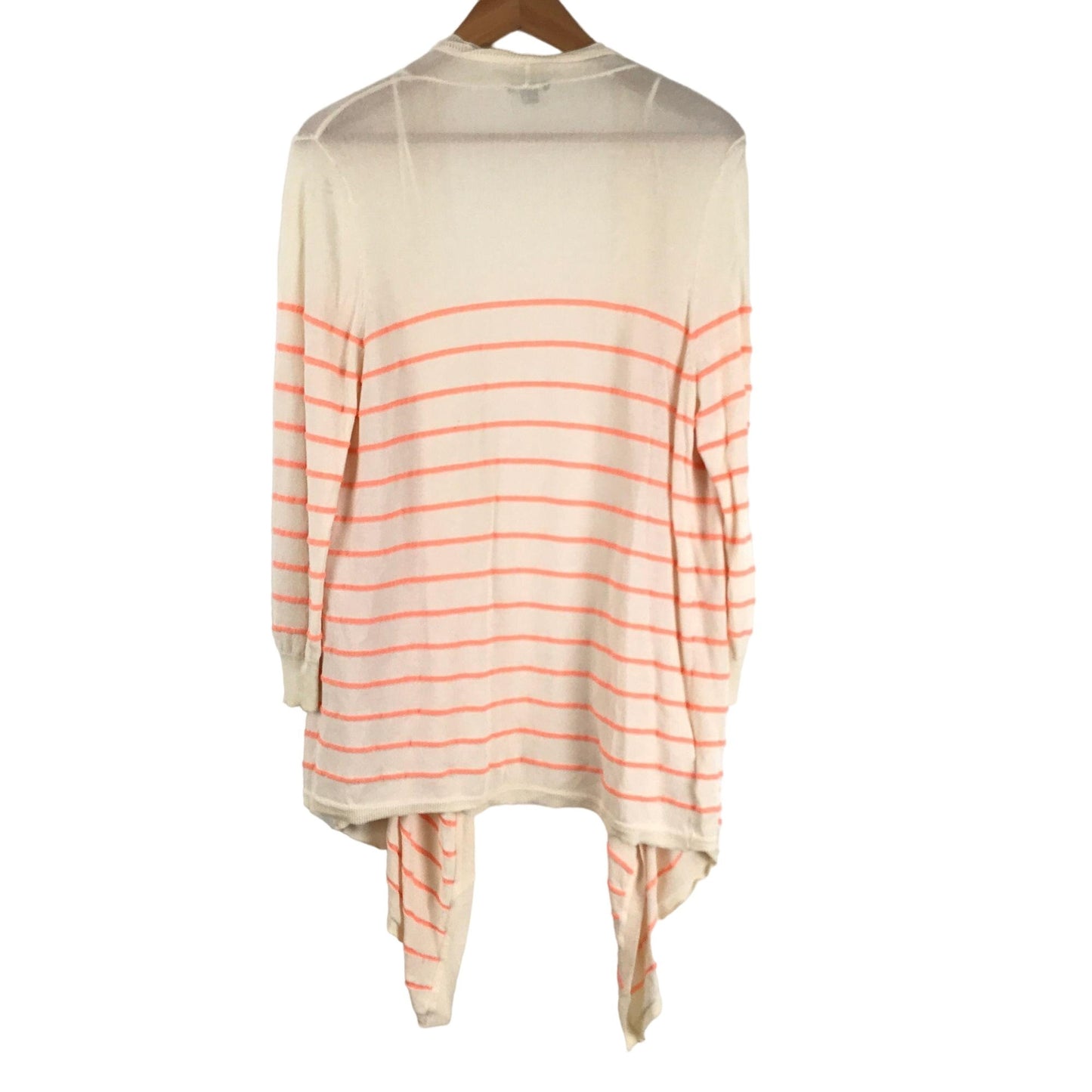 Ann Taylor Womens L Open Front Cardigan Sweater White Orange Stripe Long Sleeve