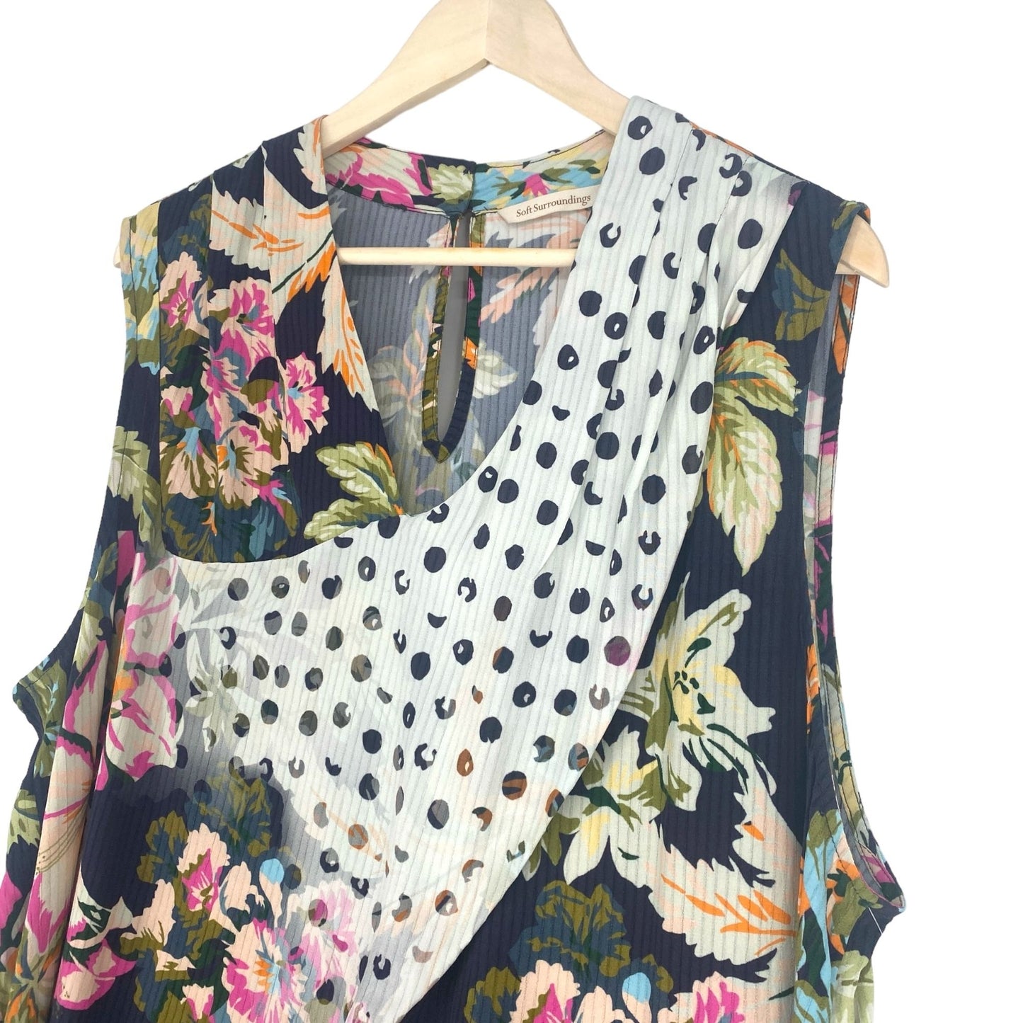 Soft Surroundings Womens 1X Flor De Pluma Floral Blouse Sleeveless Multi-Color