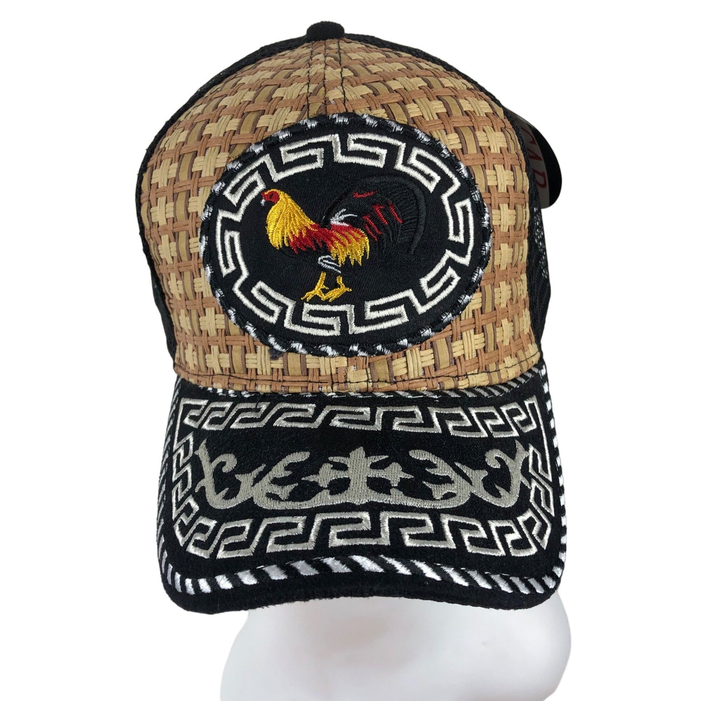 Western Cowboy Style Hat Snapback Trucker Embroidered Rooster Woven Straw Cock