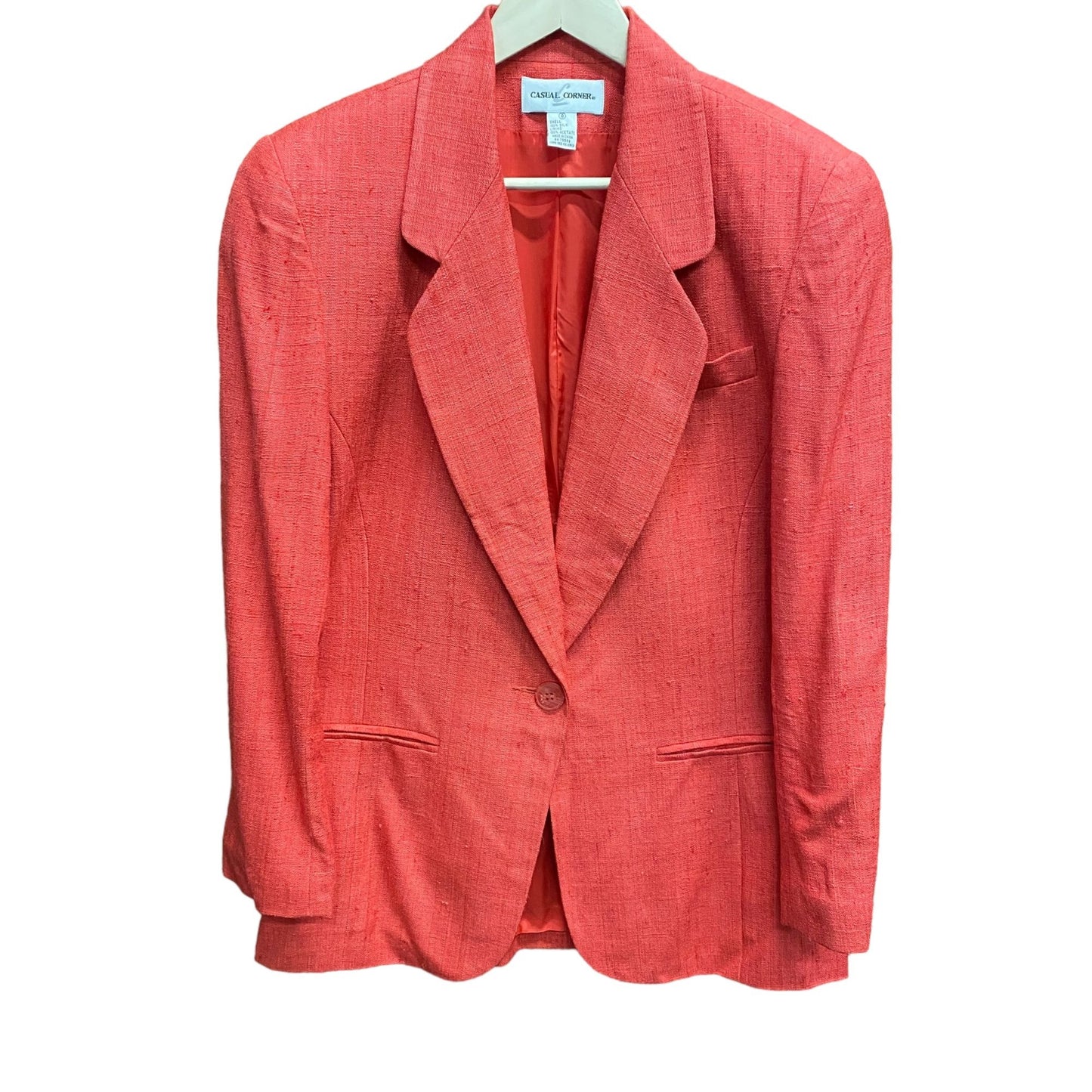 Casual Corner Womens 8 Red Silk Blazer Jacket One Button Long Sleeve Workwear