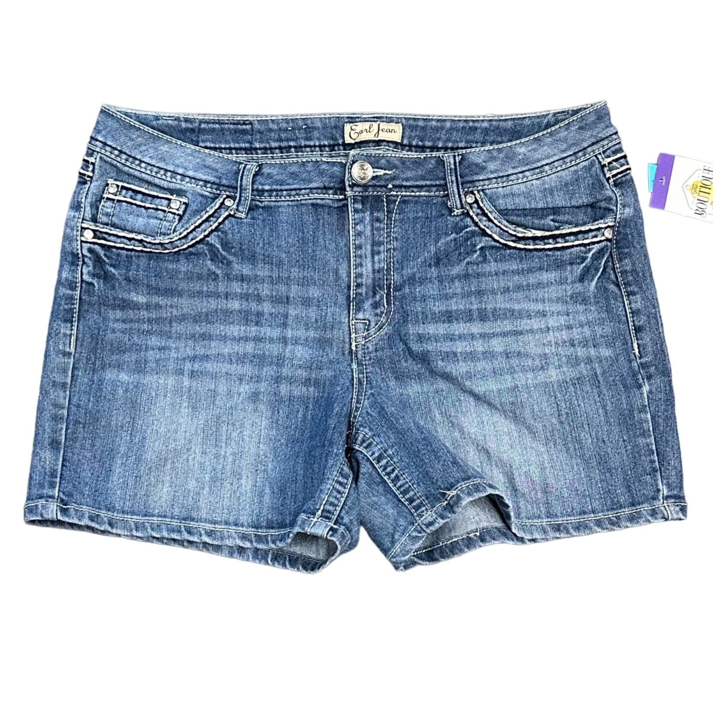 Earl Jean Womens 14 Denim Shorts Thick Stitch Flap Pocket 4.5" Inseam Cowgirl