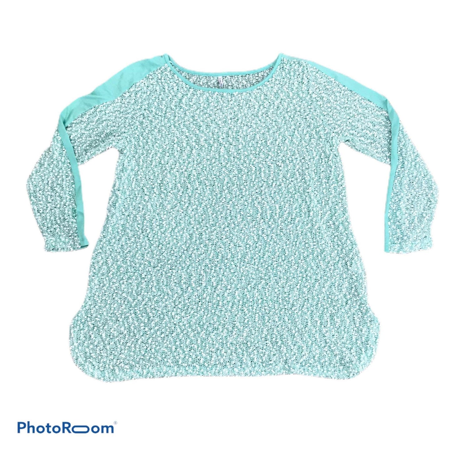 Planet Motherhood Maternity 2X Knit Top Pullover Sweater Aqua Blue White Shirt