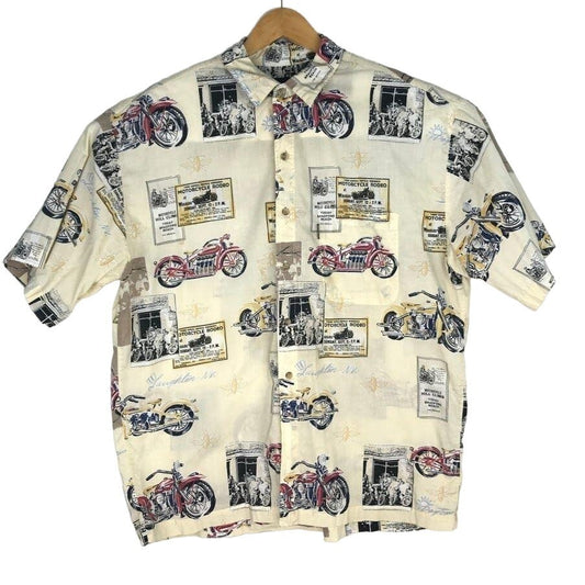 Vintage Sportif Mens L Short Sleeve Button Up Shirt Motorcycle "Rodeo" Print