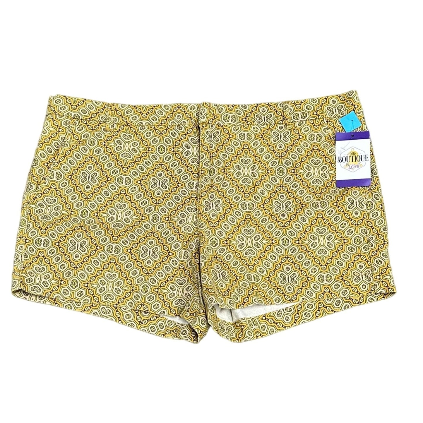 Joe Fresh Womens 16 Geometric Print Chino Shorts Mid Rise Yellow Coin Pocket