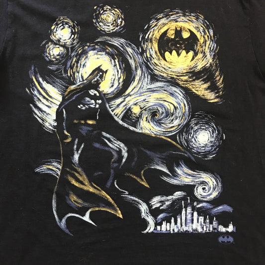 DC Comics Mens L Starry Night Batman Tshirt Black Short Sleeve Crew Neck Graphic