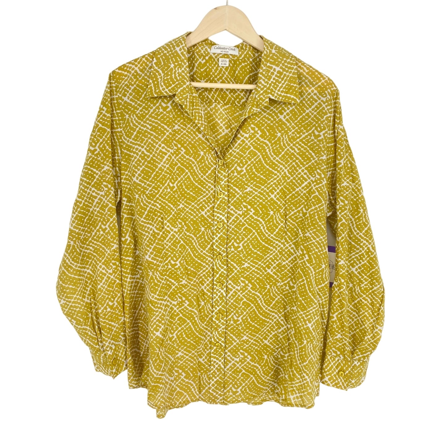 Coldwater Creek Womens XL Long Sleeve Button Up Shirt Yellow No Iron Blouse