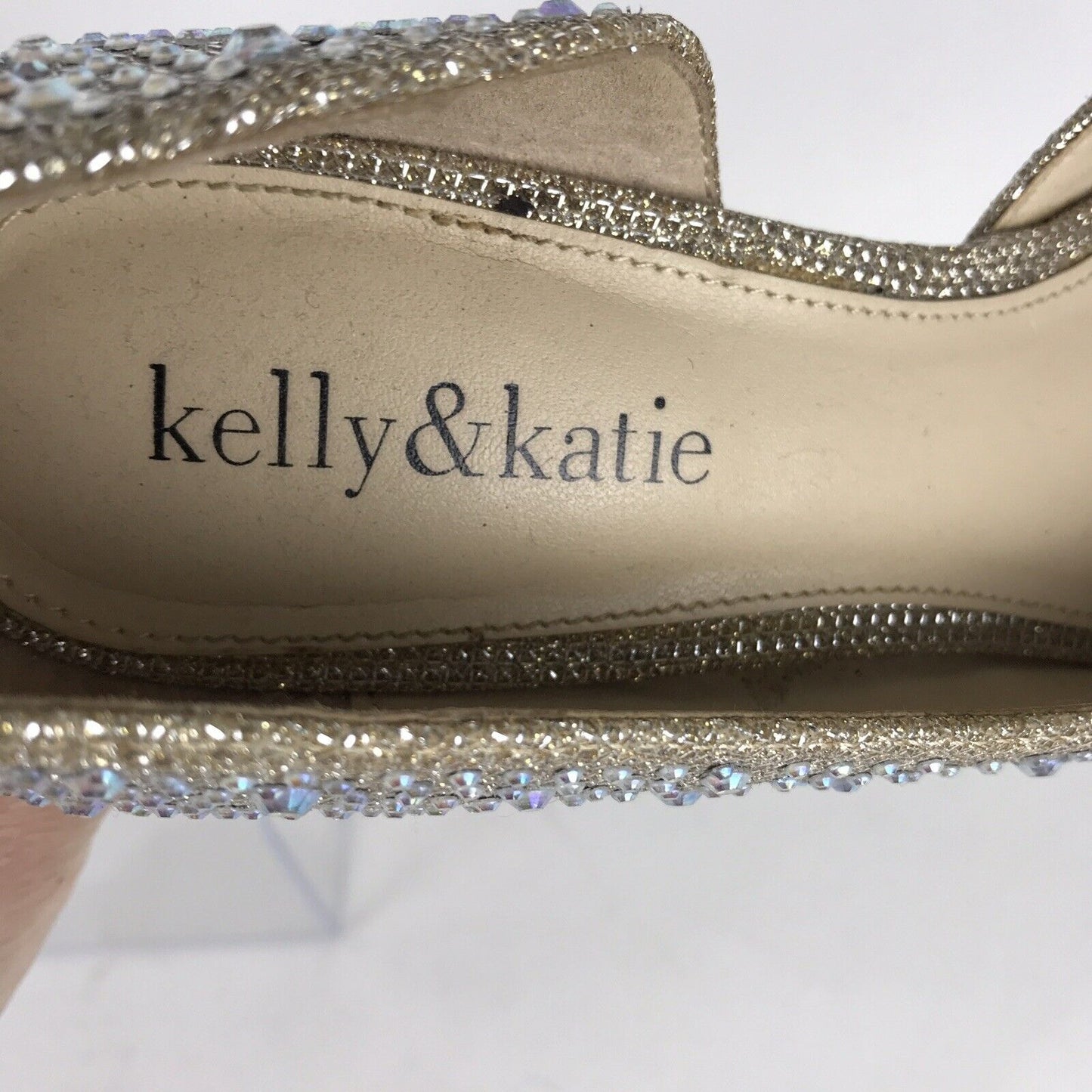 Kelly & Katie 6 Kitten Heel Shoes Sparkling Beige Wedding Formal Rhinestone Prom