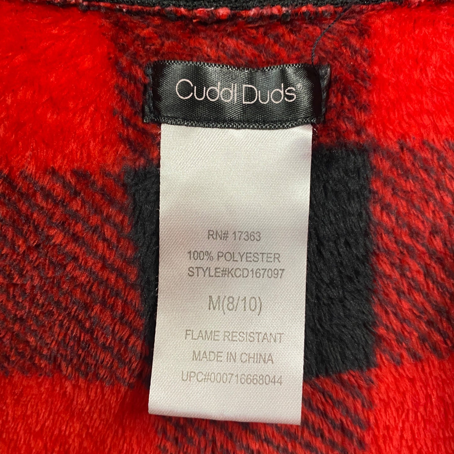 Cuddl Duds M 8/10 Youth Buffalo Plaid Plush Bath Robe Black Red Fuzzy Hooded