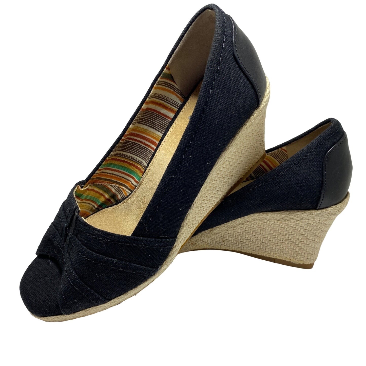 MICHELLE D 7.5 Black Espadrille Womens Open Toe Wedge Heels