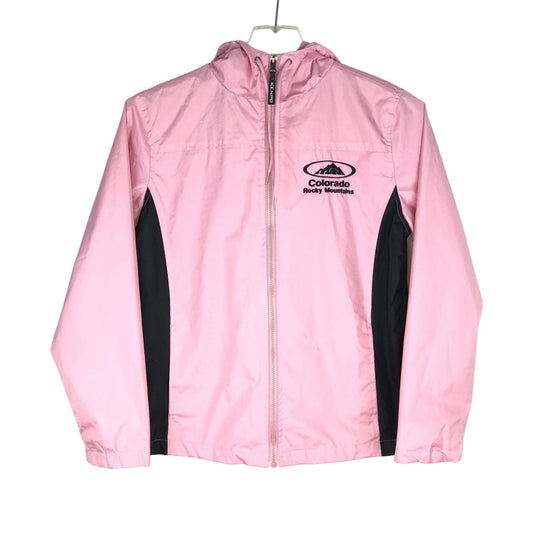 Kenpo Womens S Pink Black Colorado Windbreaker Jacket Zip Front Hooded Pockets