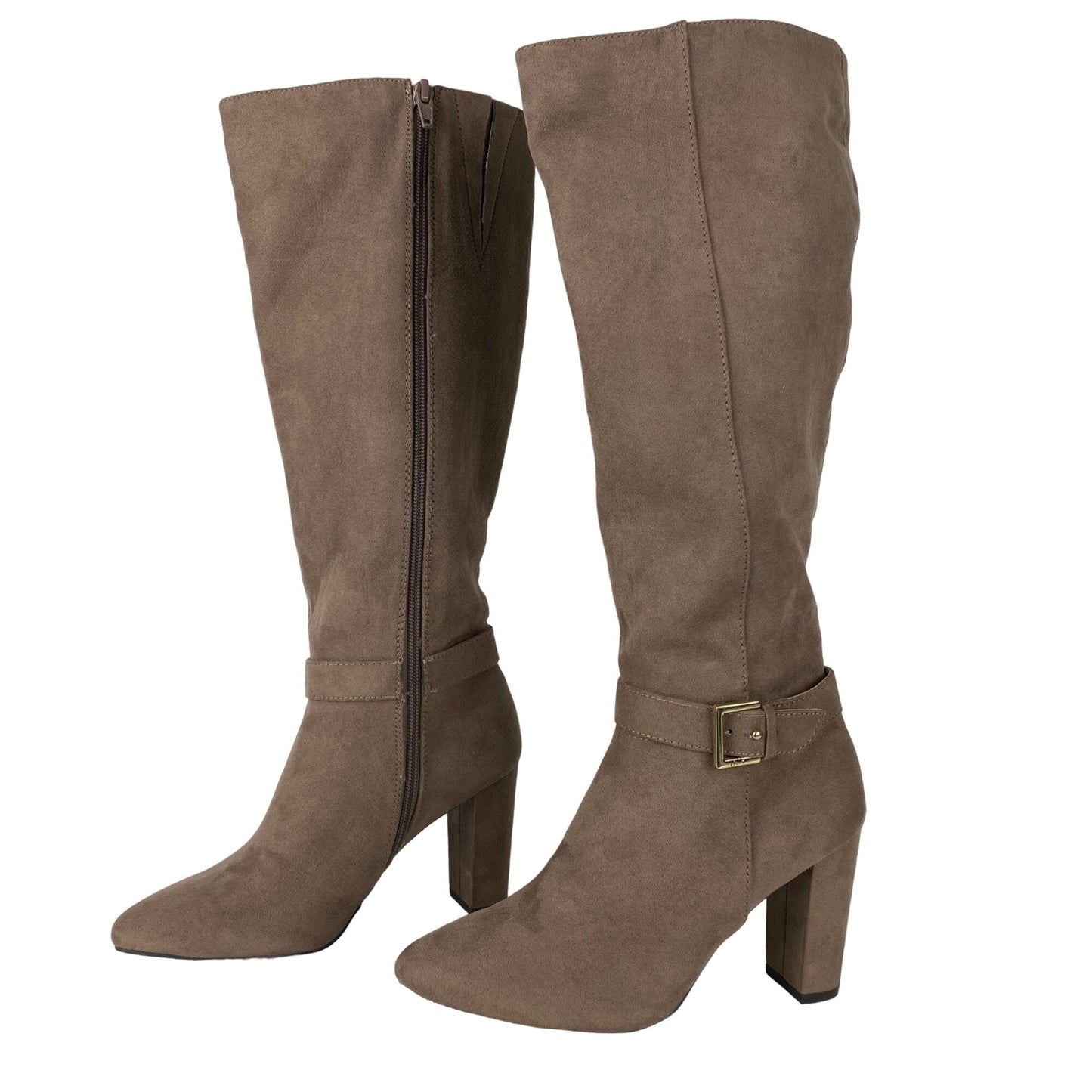 Jones New York 5.5 Kalee Camel Heeled Knee High Zipper Boots Buckle Accents