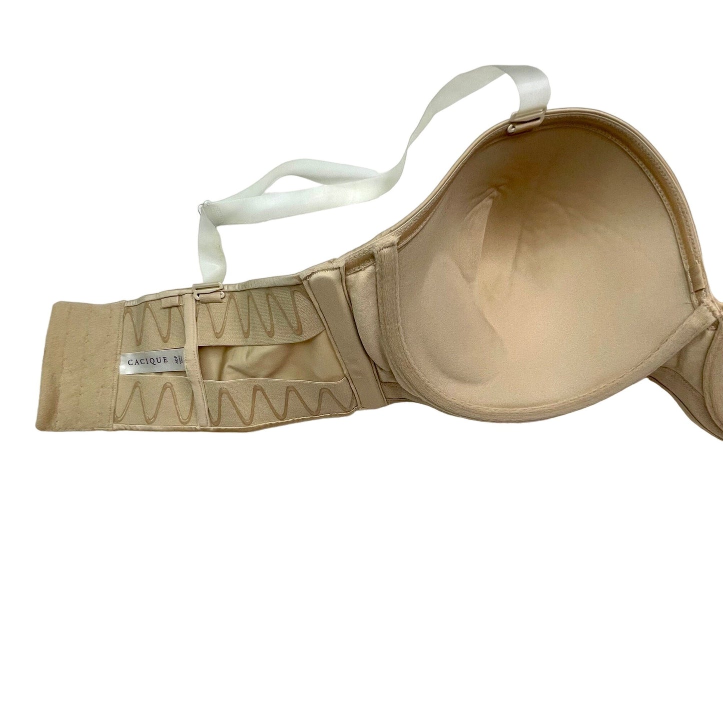 Cacique 40F Tan Strapless Bra Lined Underwire Lightly Padded Removable Straps