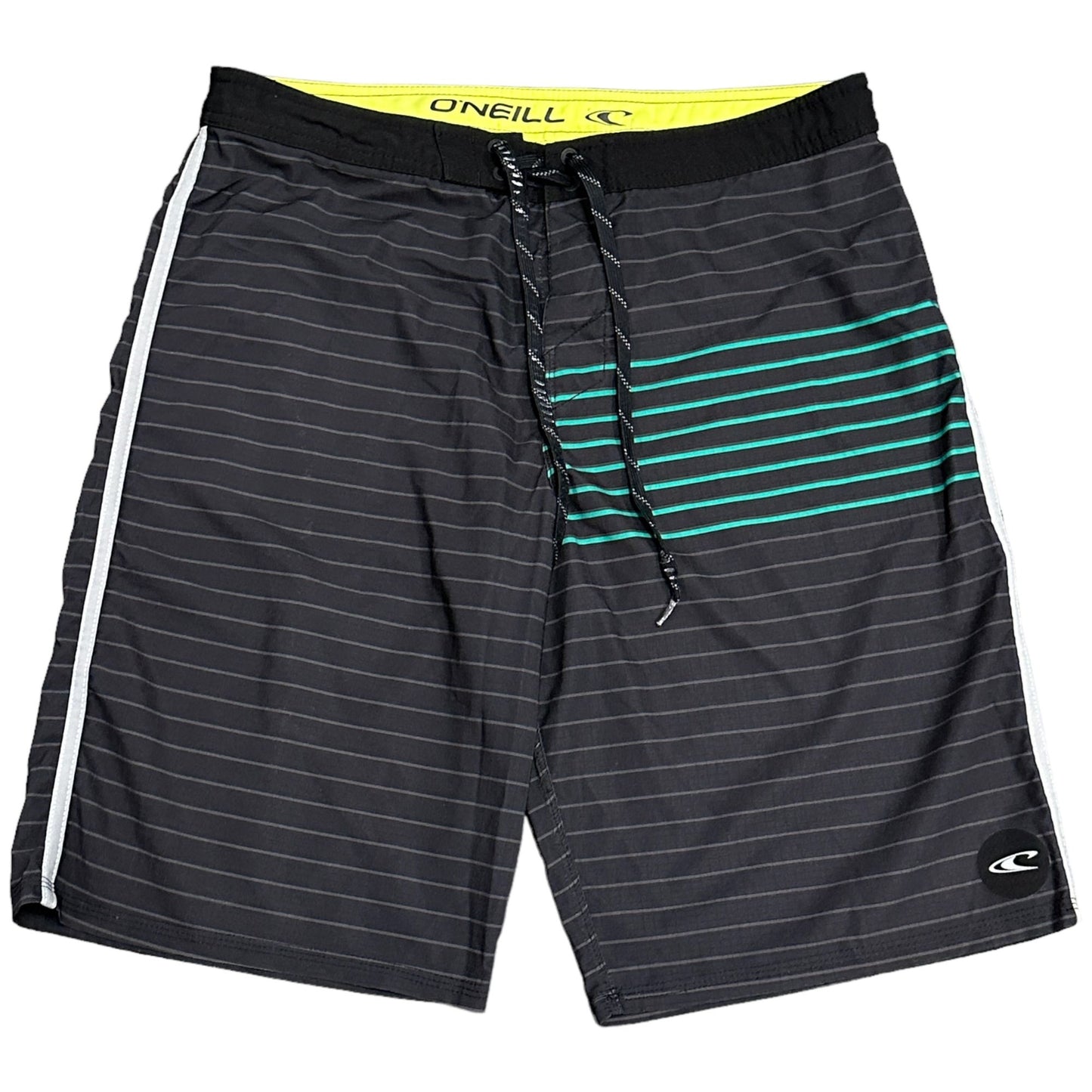 Oneill Mens 32 Baktoodafewchur Boardshort Striped Black 4 Way Stretch Drawstring