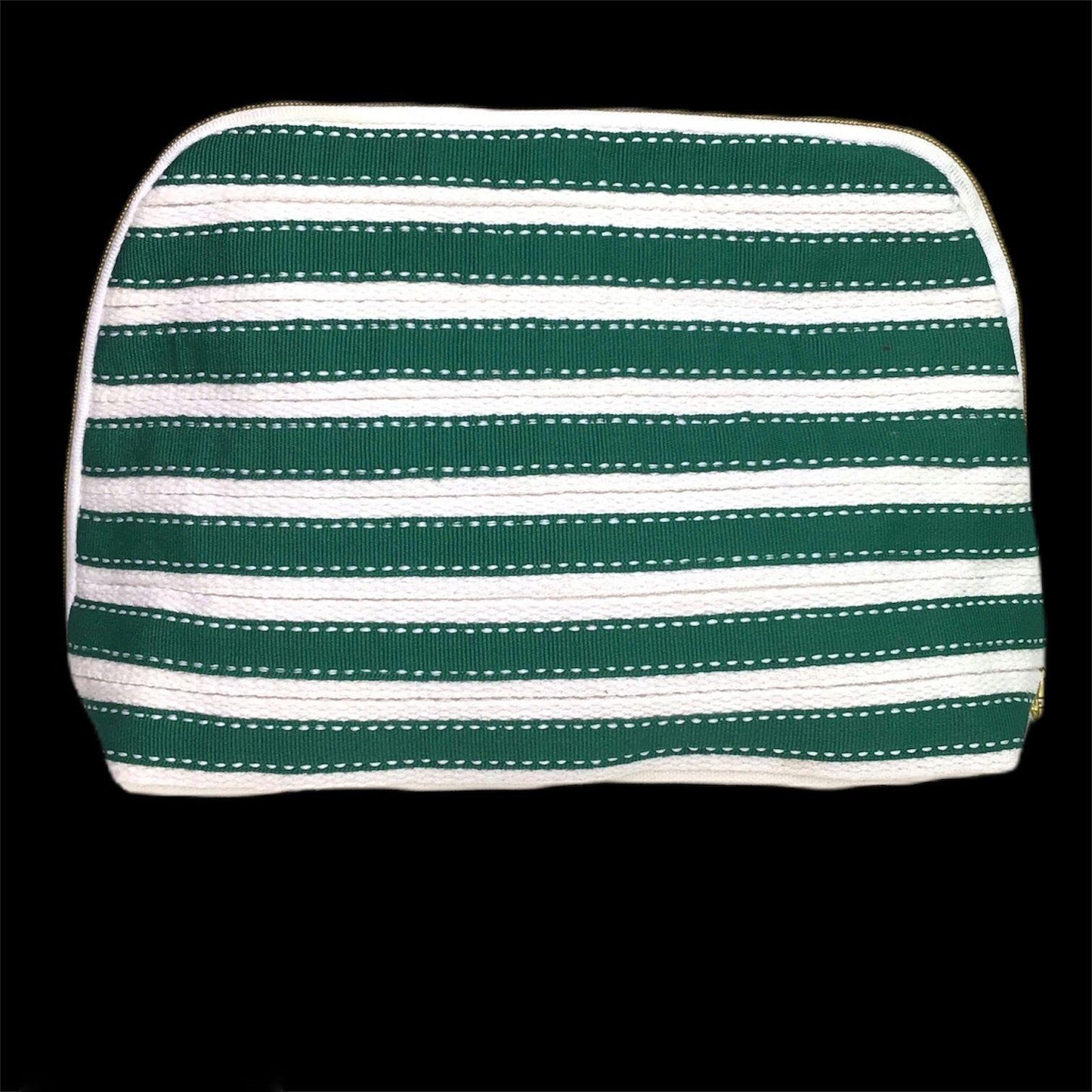 Vintage Oscar de la Renta MakeUp Bag Travel Bag Green White Stripe Zip Closure